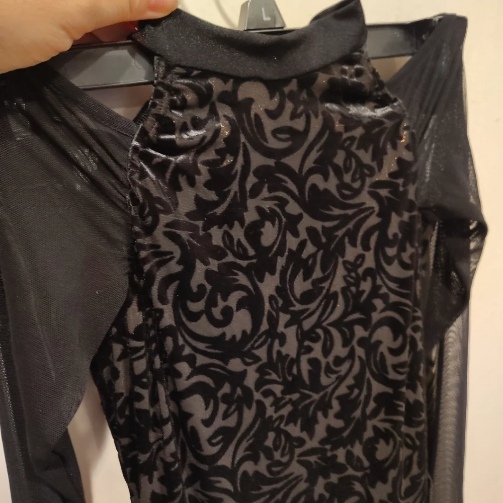 Revolution Black & Copper Jazz Tap Dance Costume Dress Sz L Child Cold Shoulder